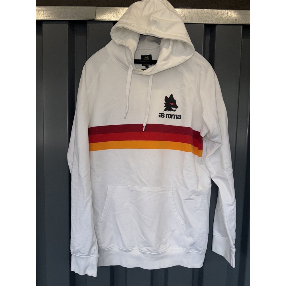 AS ROMA Striped White Hoodie Size large  Official Logo Throwback  Copa Italy